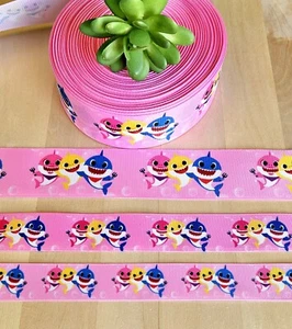 7/8, 1 & 1.5" (1 YD) Baby Shark Grosgrain Ribbon Mommy Shark Daddy Shark - Picture 1 of 1