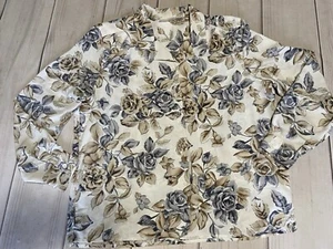 Vintage Alfred Dunner Blouse, Cream Grey Tan Floral Secretary Top Size 14 - Picture 1 of 7
