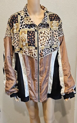 Chaqueta cortavientos Active Frontier de colección años 80 estampado animal flor de lis cremallera talla 2X Foto 1 de 4