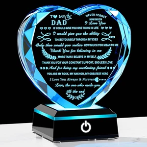 Gifts for Dad from Daughter Son with Colorful LED Base Heart Crystal Keepsakes t - Picture 1 of 8