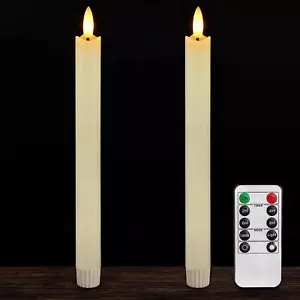 Set of 2 8" Luminara Real Wax Flameless Moving Wick Ivory Wedding Taper Candles - Picture 1 of 7