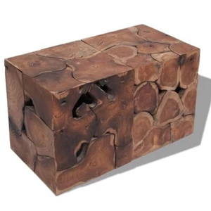 2 PCS Solid Teak Stools Wooden Coffee Table Rustic Footrest Side Tables Brown - Picture 1 of 11