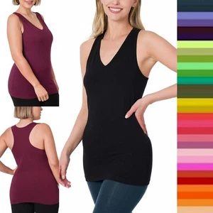 1XL 2XL 3XL Women V Neck Soft Stretch Cotton Racerback Basic Tank Top Sleeveless - Picture 1 of 30