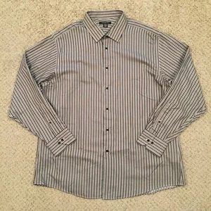 Structure Shirt Mens XL Brown Black Striped Long Sleeve Button Up Fitted - Picture 1 of 12