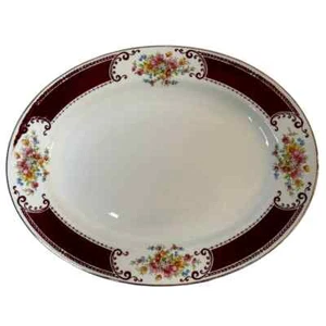 VTG Homer Laughlin Majestic Oval Serving Platter Floral W/Gold & Burgundy Trim   - Picture 1 of 8