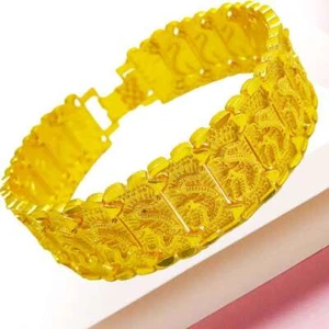 Strong Men's Chains Bracelet Generous 24K Yellow Gold Plated Wide 19mm 40G - Picture 1 of 5