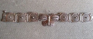 VINTAGE STERLING SILVER FILIGREE  18 GRAMS BUTTERFLY PANEL BRACELET   18 GRAMS - Imagen 1 de 12