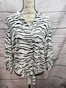 Blusa INC International Concepts para mujer M negra blanca con estampado de cebra corbata delantera - Imagen 1 de 4