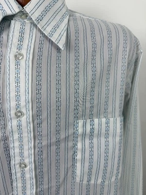 Vintage 70s Floral Striped Shirt Men Medium Disco Dagger Collar Poly Blend Sears - Image 1 of 4