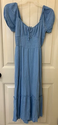 Vestido Hollister Mujer M Azul Claro Manga Larga Abullonada Midi Verano Informal Foto 1 de 3