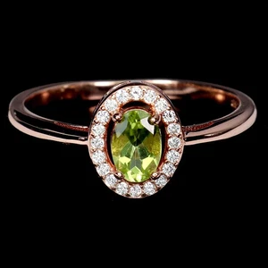 925 Sterling Silver Ring Oval Peridot 6x4mm Natural Gemstone Jewelry Size 9 - Picture 1 of 14