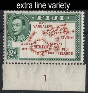 Fiji 1938 KGVI Map 2d Die I with Extra Line Variety r10/2 plate 1 single, - Picture 1 of 1