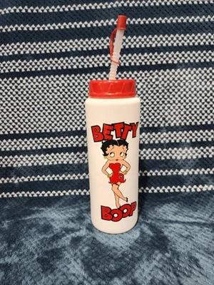 Taza de beber Betty Boop Fleischer Inc 1991 vintage de plástico blanco con pajita y tapa Foto 1 de 4