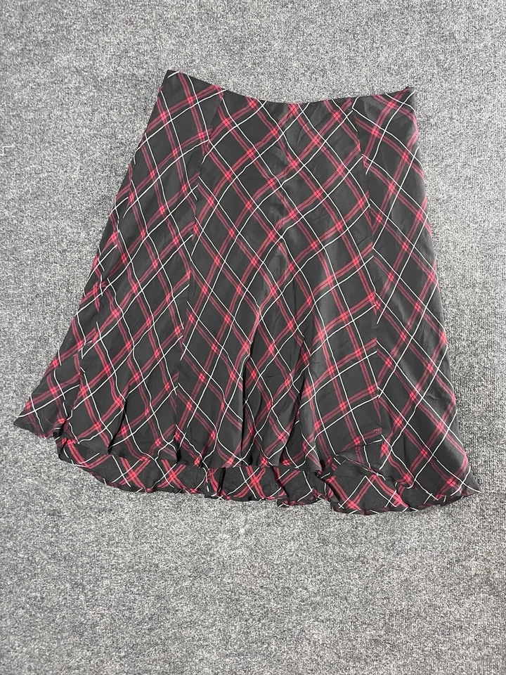 Jones New York 100% Silk Size 16 Flowy Midi Skirt Black Red Tartan Plaid Goth - Image 1 of 4