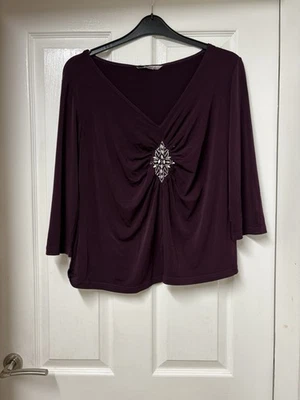 Women’s Canvas Purple Tunic Top with Metallic Decoration Size 20 3/4 Sleeves - Image 1 of 3