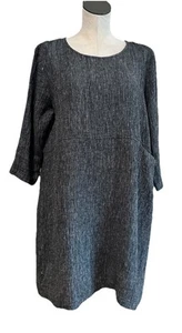 Beau Jours Damen kleines graues Leinenmischung Crinkle Midi Tunika Kleid Lagenlook 1M - Bild 1 von 8