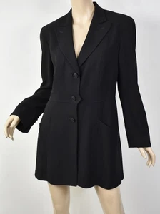 Vintage SALVATORE FERRAGAMO Black Pleated-Back Flared Riding Hacking Jacket 12 - Picture 1 of 7