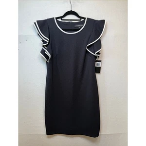 Andrew Marc Navy/Cream Flutter Sleeve Shift Dress, Size 16 NEW!  - Picture 1 of 4