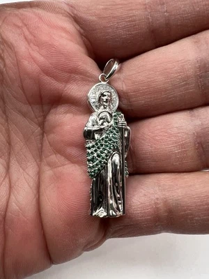 925 Sterling Silver, CZ Emerald Saint Jude 3D pendant - Image 1 of 4