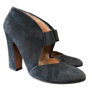 Alaia Paris D'Orsay Suede Pumps Size EU 37 US 6.5 Black Leather Chunk Heels (7) - Picture 1 of 9