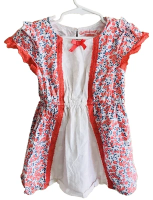Genuine Kids by Oshkosh Girls Dress 4T White Orange Floral Overlay Short Sleeve - Image 1 of 4