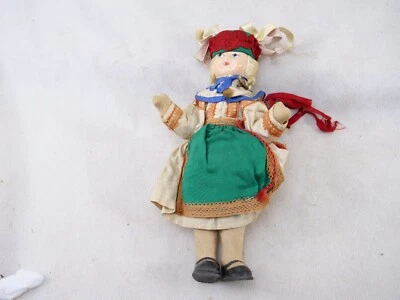 Poupée folklorique ancien tissu tête en papier mâché jambes articulées 23 cm - Photo 1/4