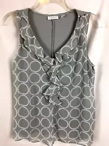 New York & Company Womens Sheer Lined Blouse Ruffle Neck Sz S Gray B16*N - Picture 1 of 7