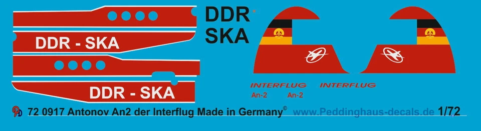 Peddinghaus-Decals 1/72 0917 Antonov An-2 Interflug Version Ddr-Ska a Tromba MO - Immagine 1 di 1