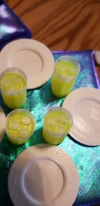 Barbie Toy Size Four Glasses of Lemonade and Four White Plates - Picture 1 of 2