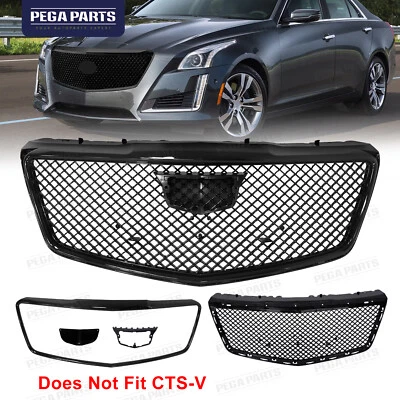For 2014-19 Cadillac CTS Front Bumper Upper Grille Grill Trim Sedan Gloss Black Foto 1 de 4