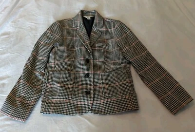 LL Bean Jacket Womens Small Petite Black Plaid Blazer Sport Coat Silk Wool Blend - Image 1 of 4