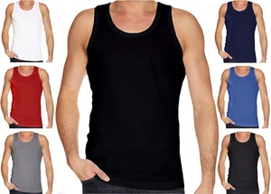Mens Plain Vests 100% Cotton Summer Multi Pack Sports T Shirt Tank Top S-2XL Lot - Picture 1 of 37
