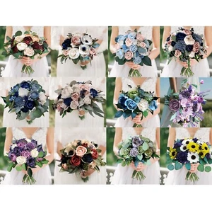 Bridal Bouquet Sola Wood Wedding Bridesmaid Flowers Blue Pink Burgundy White - Picture 1 of 18
