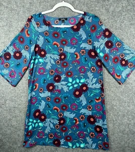 BeBop Womens Small Blue Mini Dress Retro Floral Shift Dress Pullover Half Sleeve - Picture 1 of 10