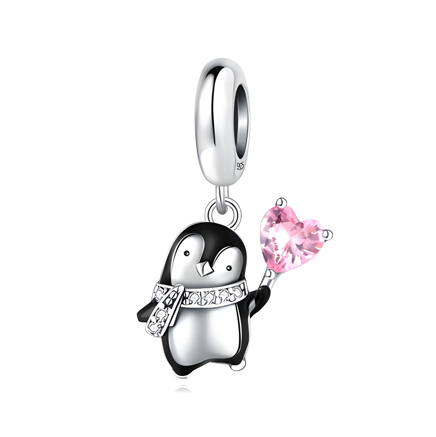 Charm Dangle Pinguin Herz 925 Silber Steinchen - Anhänger für Armband - Bild 1 von 1