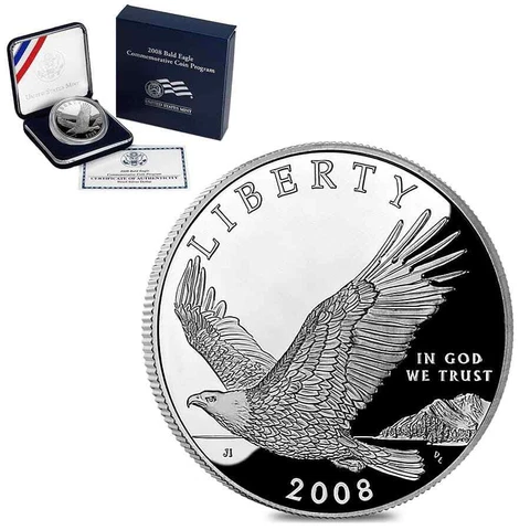 2008-P Bald Eagle Proof Silver Dollar $1 Commem (w/Box & COA) Cover