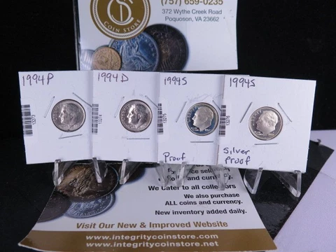 1994 P D S & Silver 4 Roosevelt Dimes, Nice UC Coins, Large Store Sale #13273-76 Cover