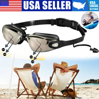 Professional Swimming Goggles Anti-fog UV Protection Swim Glasses W/ Earplug Men - Image 1 of 4