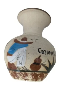TONALA Mexican Folk Art Sandstone Pottery Miniature Vase Signed Cactus Cozumel4" - Picture 1 of 12