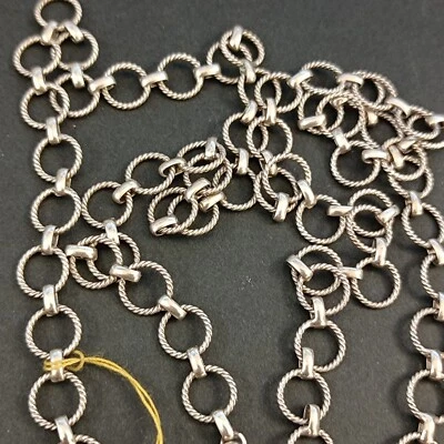 Collar largo vintage de plata esterlina cuerda eslabones redondos torcidos pátina regalo Lariat Foto 1 de 4