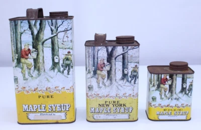 New York Maple Pure Syrup VTG Tin Litho Metal Collectible Advertising Lot Bundle - Image 1 of 4