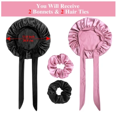 Cute Hair Bonnets for Girls 2+2 Satin Bonnets with Scrunchies for Kids FREE SHIP - Image 1 of 4
