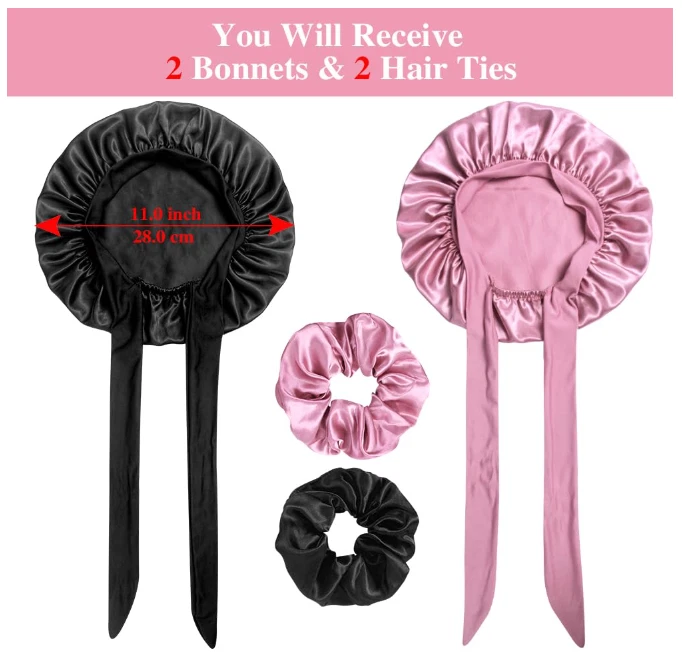 Cute Hair Bonnets for Girls 2+2 Satin Bonnets with Scrunchies for Kids FREE SHIP - Image 1 of 4
