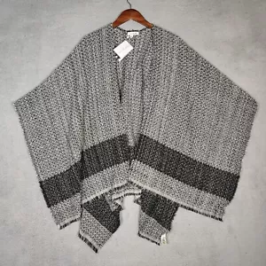 Simply Noelle Poncho Women One Size Gray Metallic Striped Open Front Sweater NWT - Picture 1 of 9