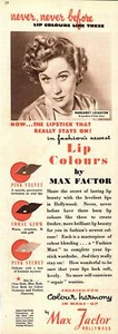 1949 Advert for MAX FACTOR Lipstick Colours MARGARET LEIGHTON Ephemera Print Ad - Picture 1 of 1