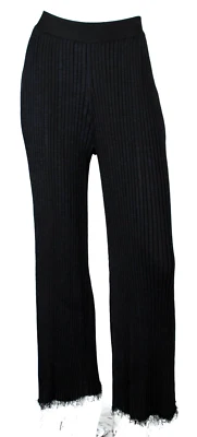 THE ROW Black & Midnight Blue Mélange Ribbed Knit Raw-Edge Wide-Leg Pants S - Image 1 of 4