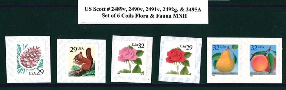 US Scott # 2489V, - 2492,  & 2495 - 2495a Flora & Fauna Coils Set of 5     - Image 1 of 1