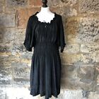 Isabel Marant Etoile Peasant Dress 12 2 Silk Gathered Elastic Sleeve Knee Black