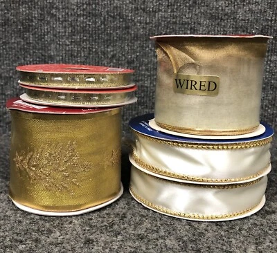 Lot Of 6 Vintage Ribbon (1) 2 1/2” (1) 2 3/8”  (2) 7/8” (2) 1/4” 24 Yards Total - Image 1 of 4