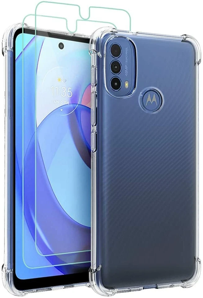 BNBUKLTD® For Motorola Moto E20 Case Clear Shockproof Cover & Glass Screen Protector